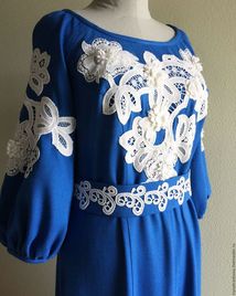 Платье 2075 голубое лен